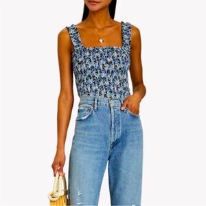 The Veronica Beard Averie Multicolor Printed Smocked Cropped Tank Top XL